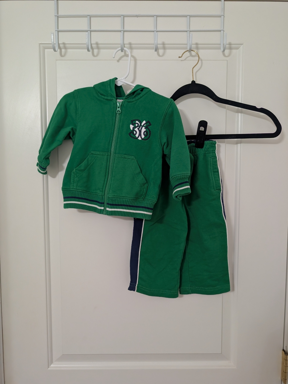Carter's 12M Green Tracksuit Hoodie Pants Set Y2K Sporty Varsity 36